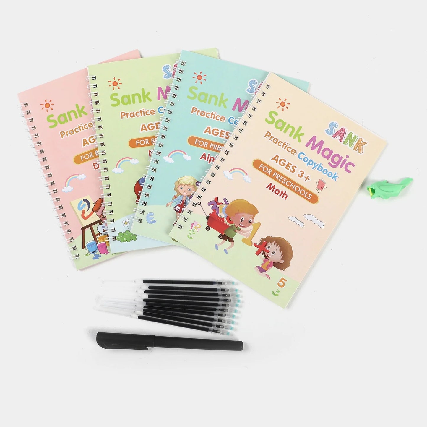 Sank Magic Practice Copybook | 4 Packs Reusable Writing Book | Disappearing Ink Pen | Number Tracing for Kids
