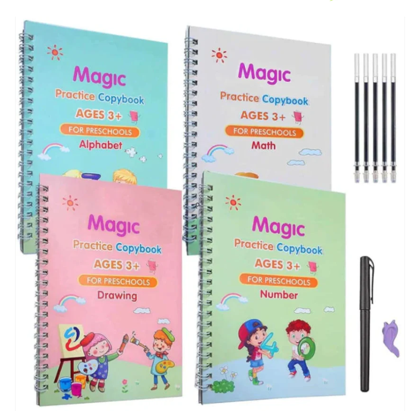 Sank Magic Practice Copybook | 4 Packs Reusable Writing Book | Disappearing Ink Pen | Number Tracing for Kids