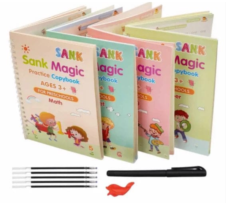 Sank Magic Practice Copybook | 4 Packs Reusable Writing Book | Disappearing Ink Pen | Number Tracing for Kids